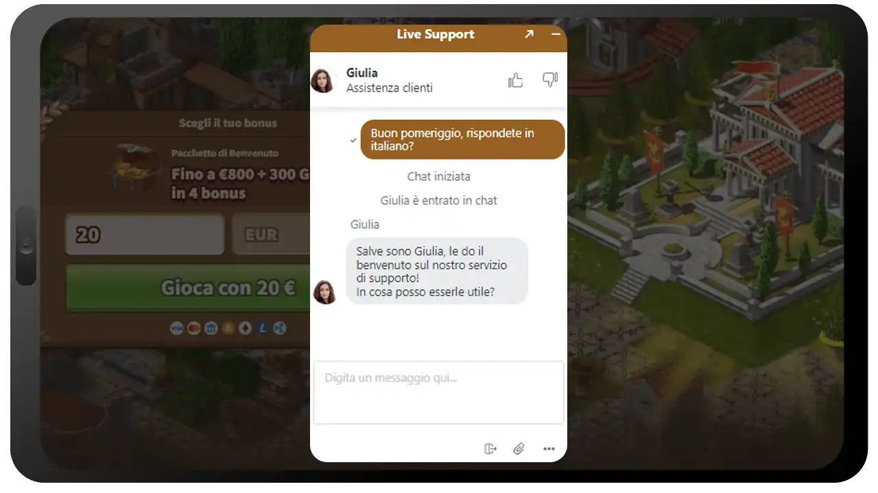 Supporto ai giocatori di My Empire Casinò